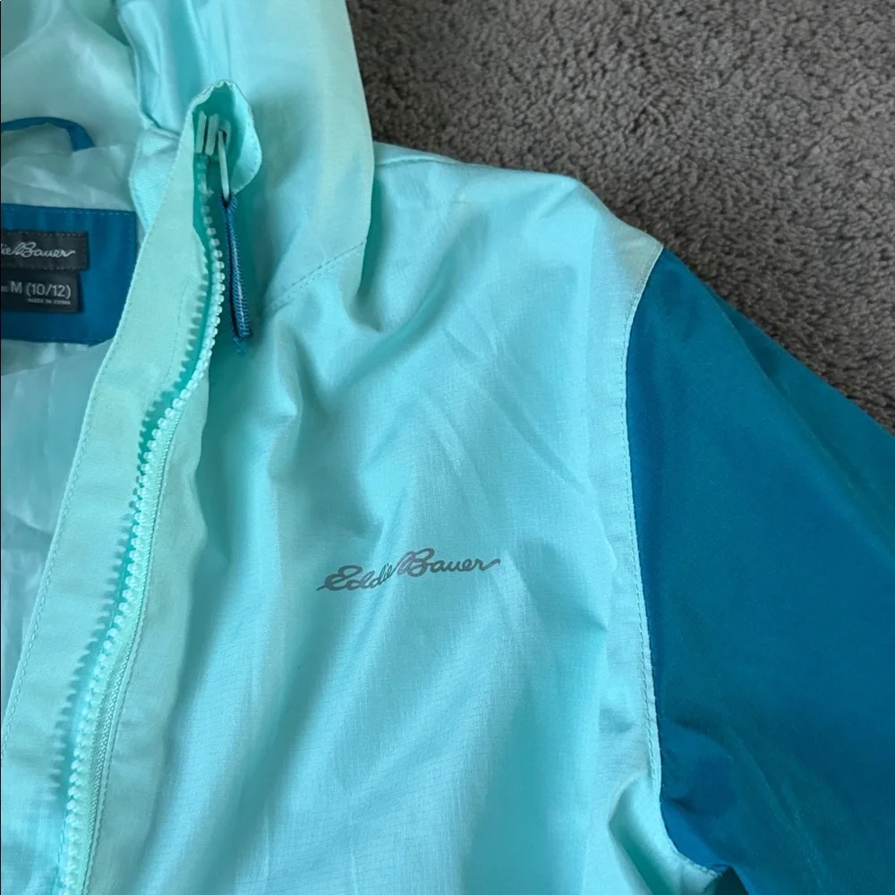 Eddie Bauer Blue Colorblock Hooded Windbreaker Jacket SIZE M Full Zip Kids